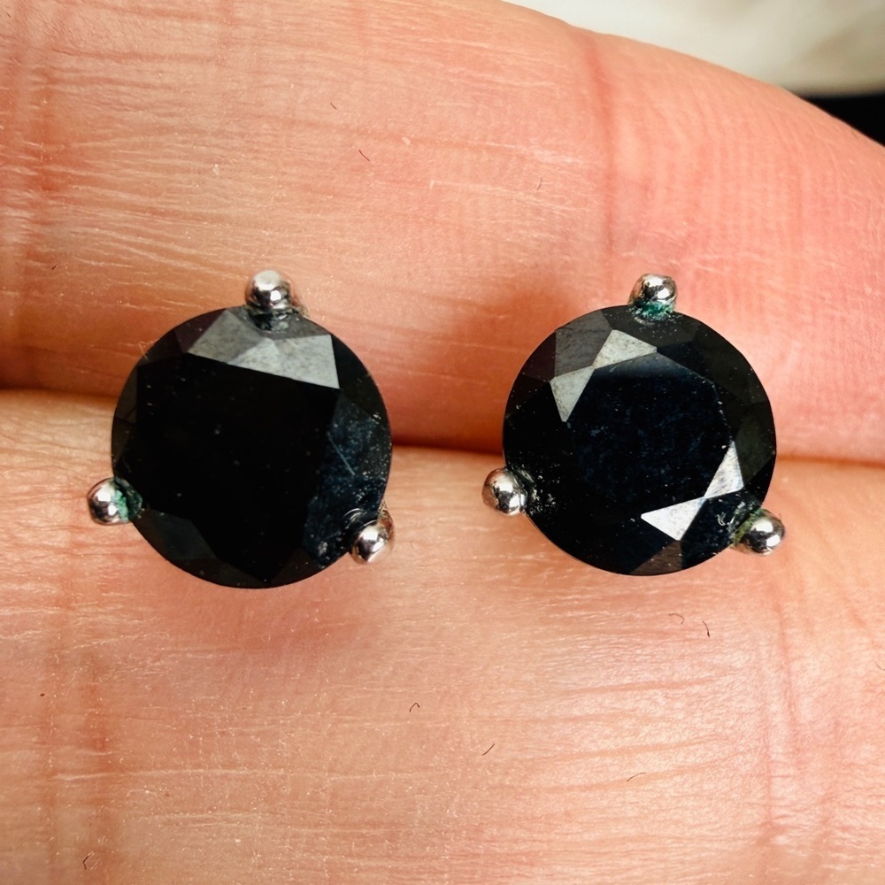 Beautiful, silvertone, large black, reflective bling costume pierced earrings - Picture 8 of 10